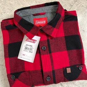 Coleman Men's XL Plaid Flannel Long Sleeve Shirt Red & Black NWT